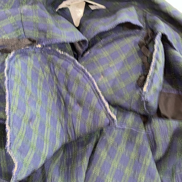 Vintage navy blue & green checkered collared dress size 14-16 with shoulder pads - Picture 7 of 9